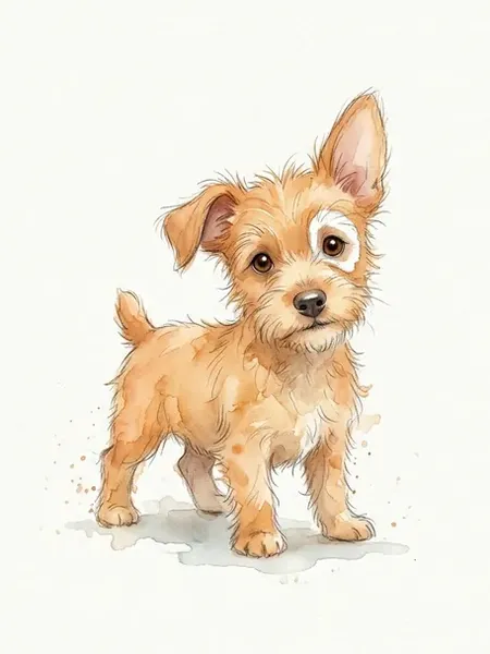 Biscuit the dog's storybook avatar: a scruffy golden terrier with one ear up